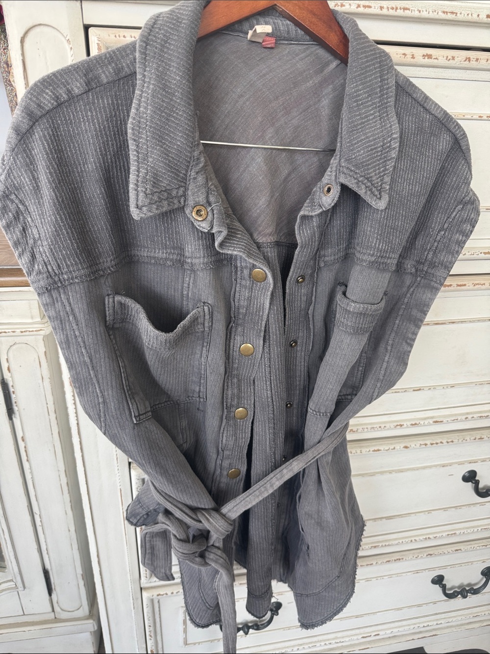 Anthropologie Gray Corduroy Button-Down Shirt Jacket